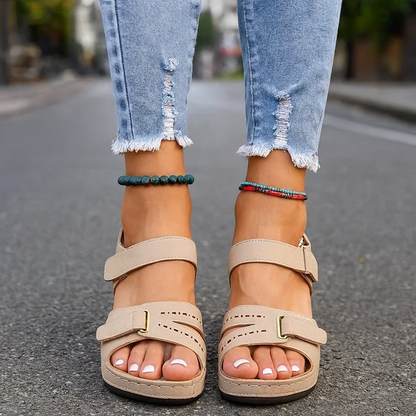 Supportive Orthopedic Sandals for Women – Gel Cushion, Adjustable Fit – Black