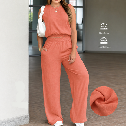 Atmungsaktives Damenoberteil und Hose Set - lässig, 3D-Reliefmuster, weicher Stoff, Alltagskleidung