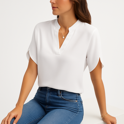 Sommer toppe til kvinder Bluse V-hals Kortærmet Løs Hvide Skjorter Mode