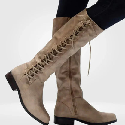 Supportive Women’s Knee High Boots - Lace Up Faux Leather