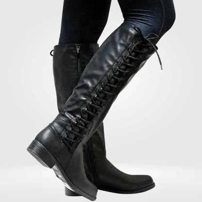 Supportive Women’s Knee High Boots - Lace Up Faux Leather