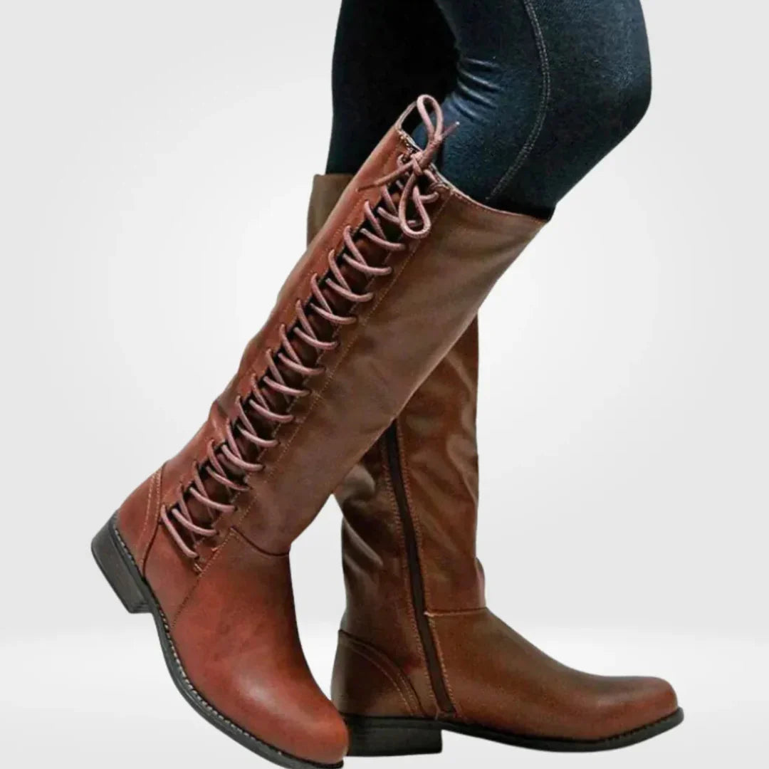 Supportive Women’s Knee High Boots - Lace Up Faux Leather
