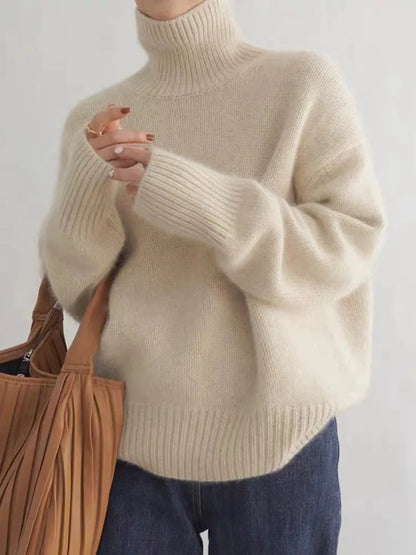 Oversized hyggelig kvindes rullekrave sweater – løs strik