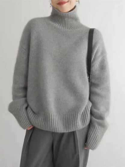 Oversized hyggelig kvindes rullekrave sweater – løs strik