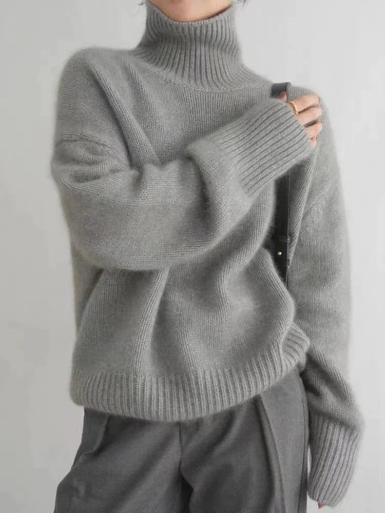 Oversized hyggelig kvindes rullekrave sweater – løs strik