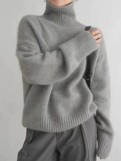 Oversized hyggelig kvindes rullekrave sweater – løs strik