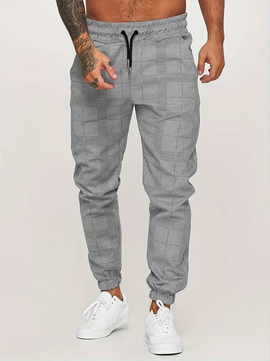 Comfortable men's jogger pants – classic check pattern, breathable cotton, for everyday wear 0