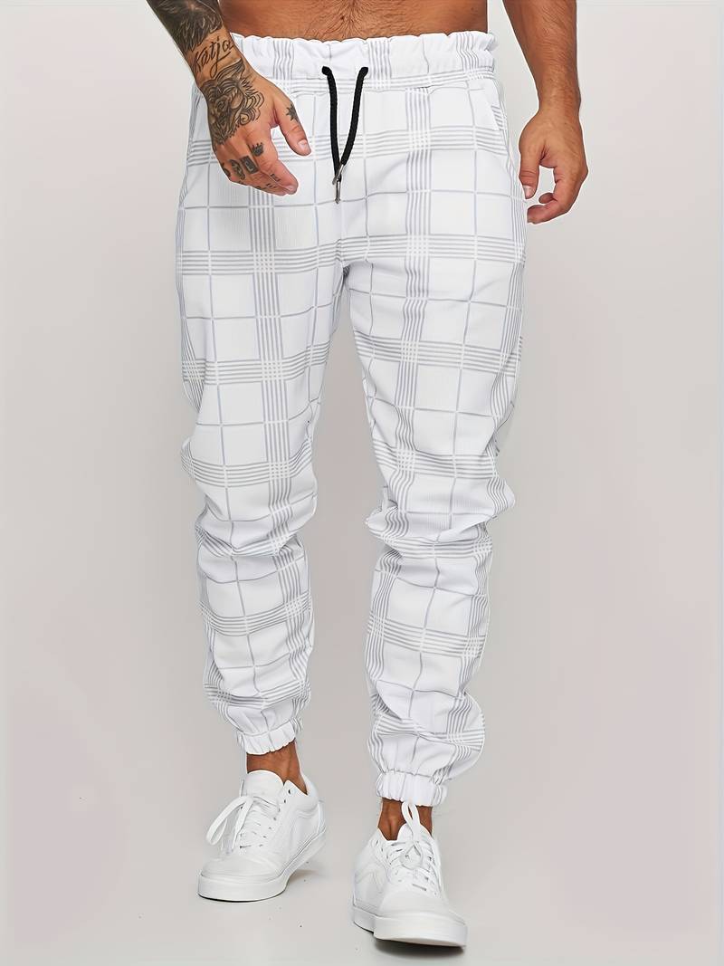 Comfortable men's jogger pants – classic check pattern, breathable cotton, for everyday wear 8