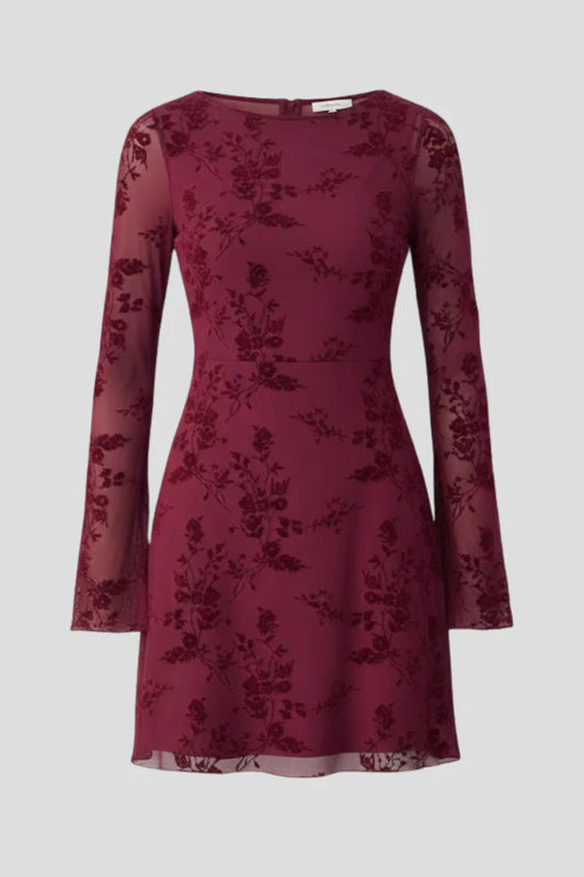 Vestito aderente da donna – vita alta, manica lunga con motivo strutturato, poliestere, per feste