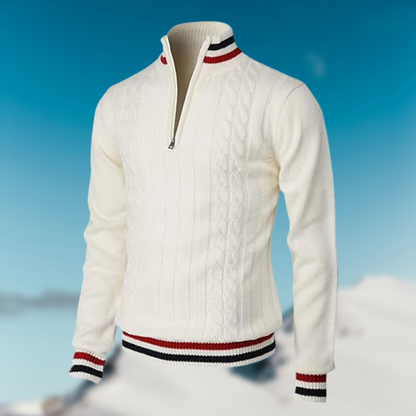 Warm Men's Pullover - Cable Half Zip, Soft Knit, For Winter