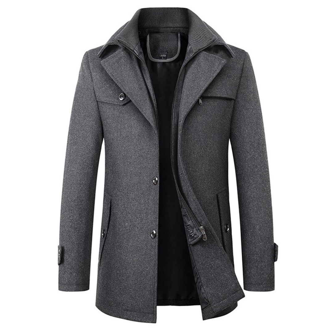Warm Men's Coat - Tailored Mid Thigh, Wool Blend, Commuting