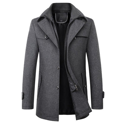 Warm Men's Coat - Tailored Mid Thigh, Wool Blend, Commuting