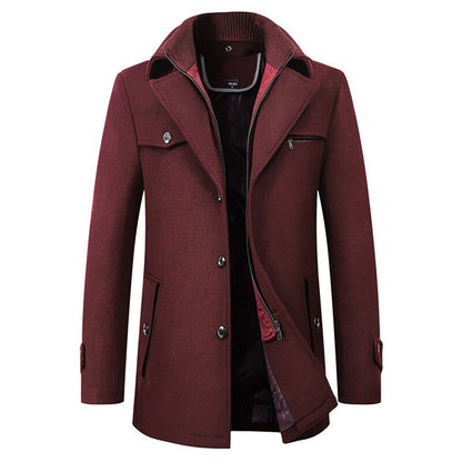 Warm Men's Coat - Tailored Mid Thigh, Wool Blend, Commuting