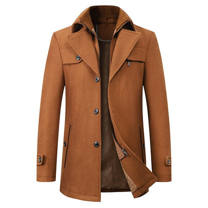 Warm Men's Coat - Tailored Mid Thigh, Wool Blend, Commuting