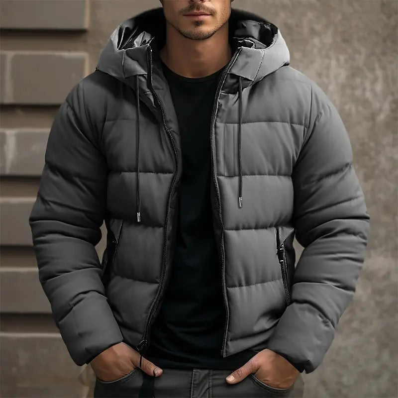 Warm Men's Puffer Jacket - Hooded, Insulated, Commuter