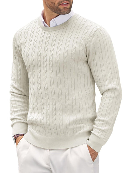 Fitted Men's Knit Sweater - Slim Cable Knit, Cotton, Casual