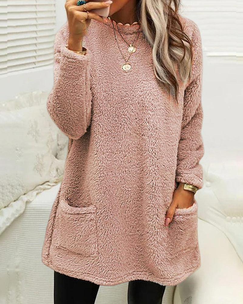 Soft Cozy Women’s Tunic Pullover - Oversized Sherpa, Winter