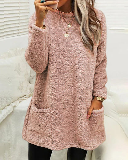 Soft Cozy Women’s Tunic Pullover - Oversized Sherpa, Winter