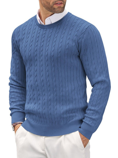 Fitted Men's Knit Sweater - Slim Cable Knit, Cotton, Casual