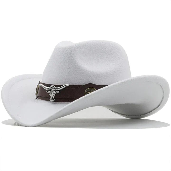 Durable men’s western felt hat – unique bull buckle band, high-quality felt, for outdoor adventures 10