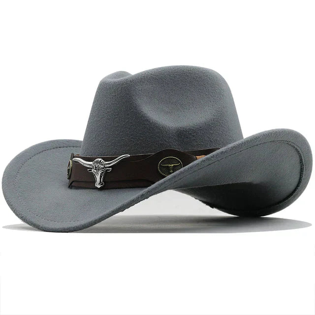 Durable men’s western felt hat – unique bull buckle band, high-quality felt, for outdoor adventures 4