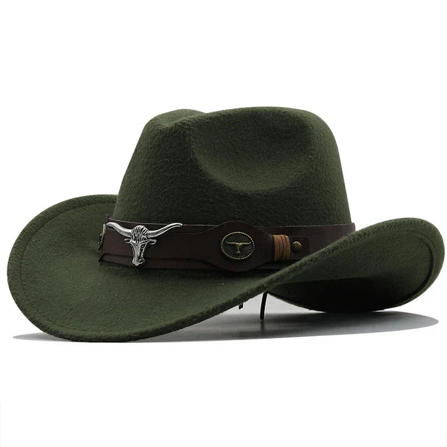 Durable men’s western felt hat – unique bull buckle band, high-quality felt, for outdoor adventures 5