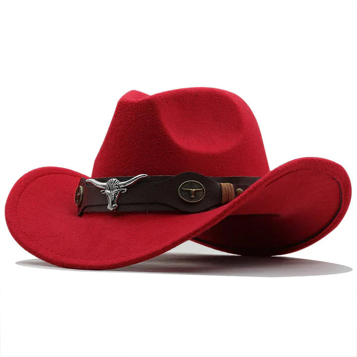 Durable men’s western felt hat – unique bull buckle band, high-quality felt, for outdoor adventures 7