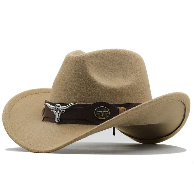 Durable men’s western felt hat – unique bull buckle band, high-quality felt, for outdoor adventures 9