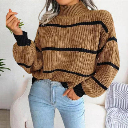 Warm Relaxed Women’s Pullover - Turtleneck Knit, Casual