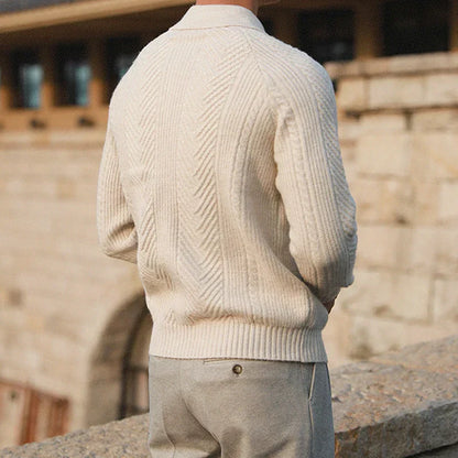 Warm Refined Men's Polo Sweater - Relaxed Cut, Knit, Winter