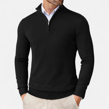 Lightweight Classic Men’s Knit Sweater - Zip Collar, Cotton