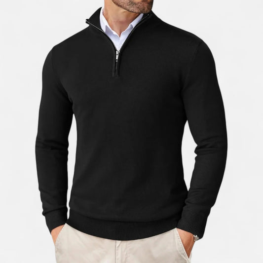 Lightweight Classic Men’s Knit Sweater - Zip Collar, Cotton