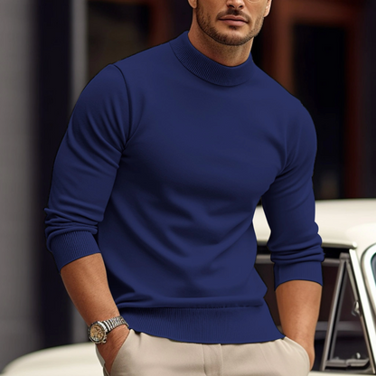 Soft Classic Men's Sweater - Slim Mock Neck, Cotton, Casual