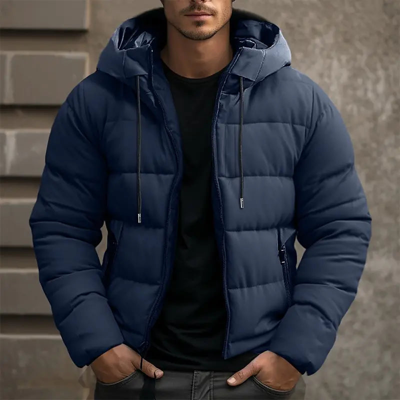 Warm Men's Puffer Jacket - Hooded, Insulated, Commuter