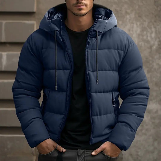 Warm Men's Puffer Jacket - Hooded, Insulated, Commuter