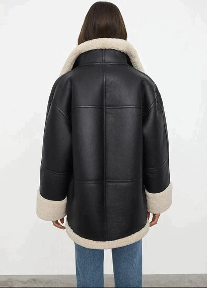 Warm Oversized Women's Jacket - Shearling Faux Leather