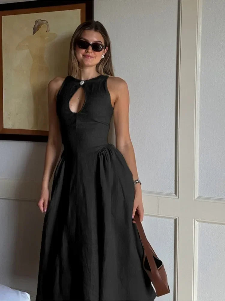Elegant A-Line Sleeveless Women's Dress with Hollow Out Design for Summer and Formal Occasions 3
