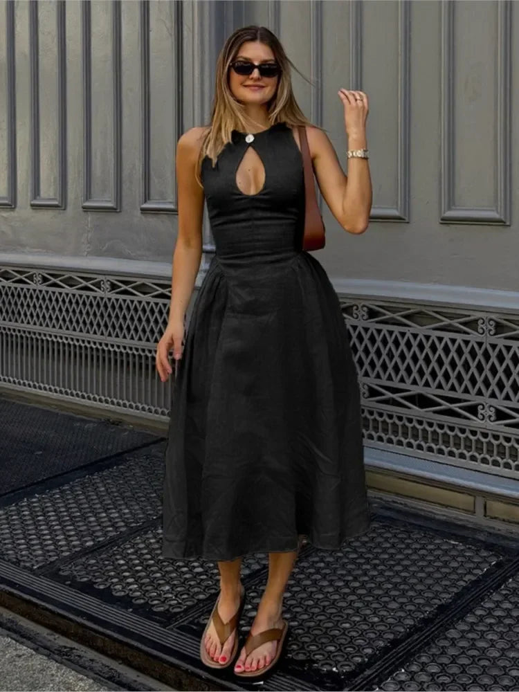 Elegant A-Line Sleeveless Women's Dress with Hollow Out Design for Summer and Formal Occasions 4