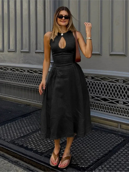 Elegant A-Line Sleeveless Women's Dress with Hollow Out Design for Summer and Formal Occasions 4