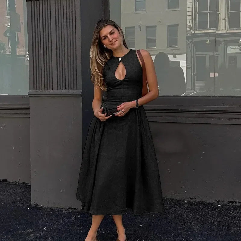 Elegant A-Line Sleeveless Women's Dress with Hollow Out Design for Summer and Formal Occasions 7