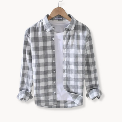 Men's Long Sleeve Checkered Shirt in 100% Cotton, Versatile Button Closure, Classic Style, Available in Various Sizes-4