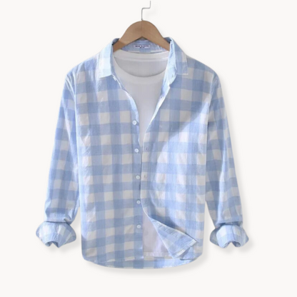 Men's Long Sleeve Checkered Shirt in 100% Cotton, Versatile Button Closure, Classic Style, Available in Various Sizes-1