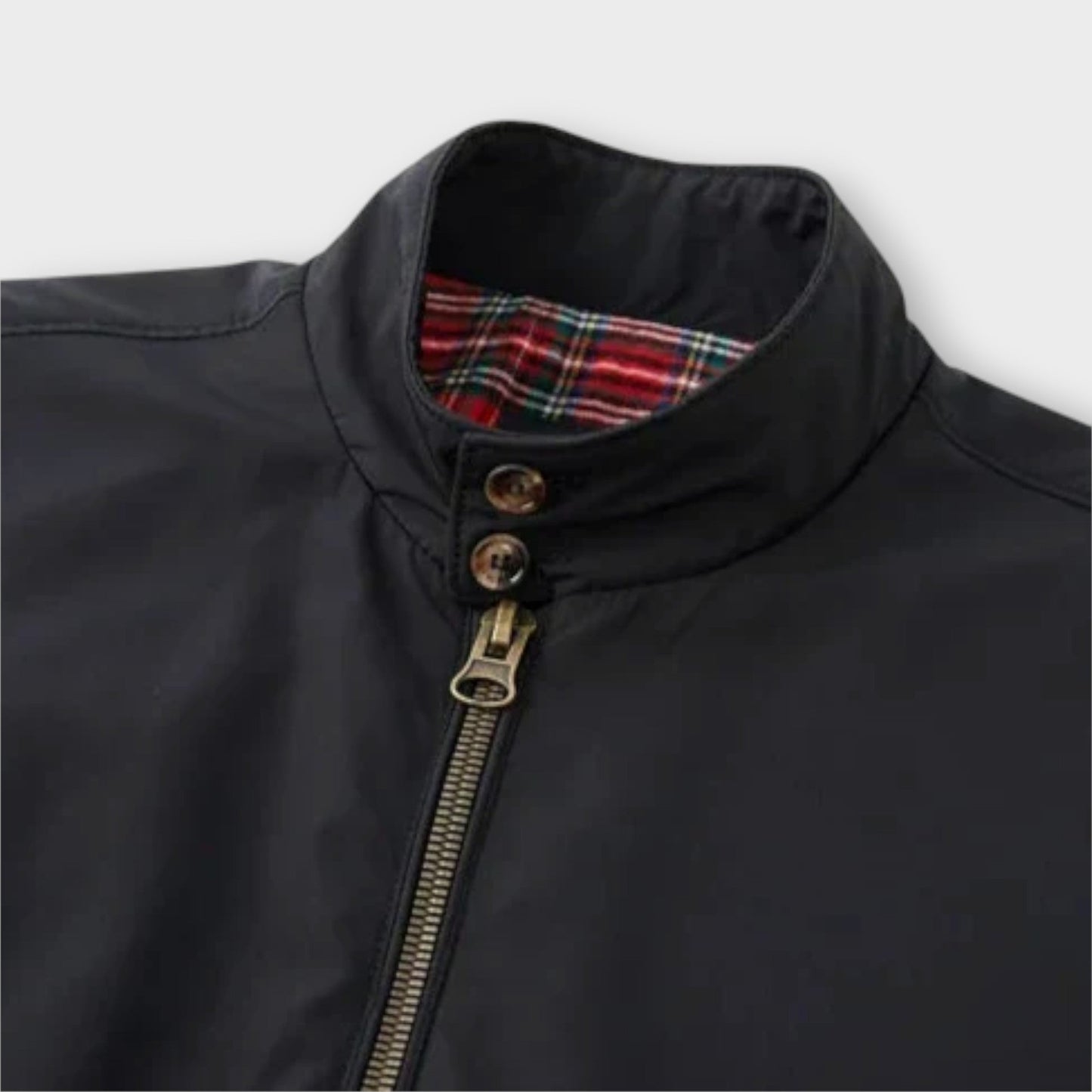 Lightweight Mens Bomber Jacket - Stand Collar, Plaid Lining
