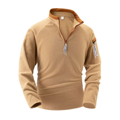 Warm Men's Zip Pullover - Stand Collar, Fleece, For Winter