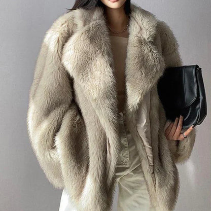 Warm Cozy Women Fur Coat - Oversized Cut, Plush Faux, Winter
