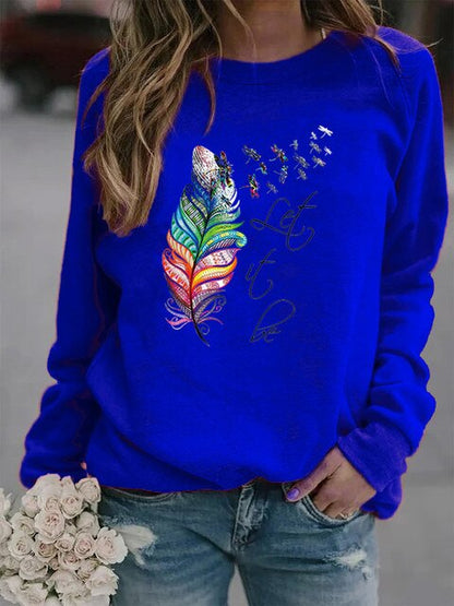 Soft Cozy Women's Pullover - Feather Print, Knit Winter