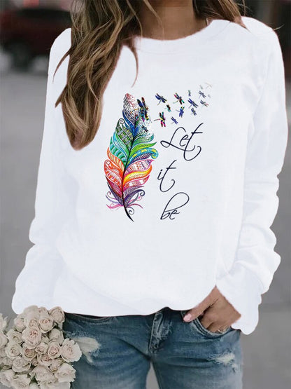 Soft Cozy Women's Pullover - Feather Print, Knit Winter