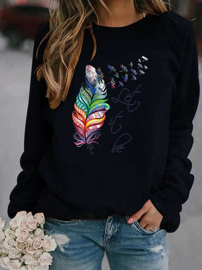 Soft Cozy Women's Pullover - Feather Print, Knit Winter