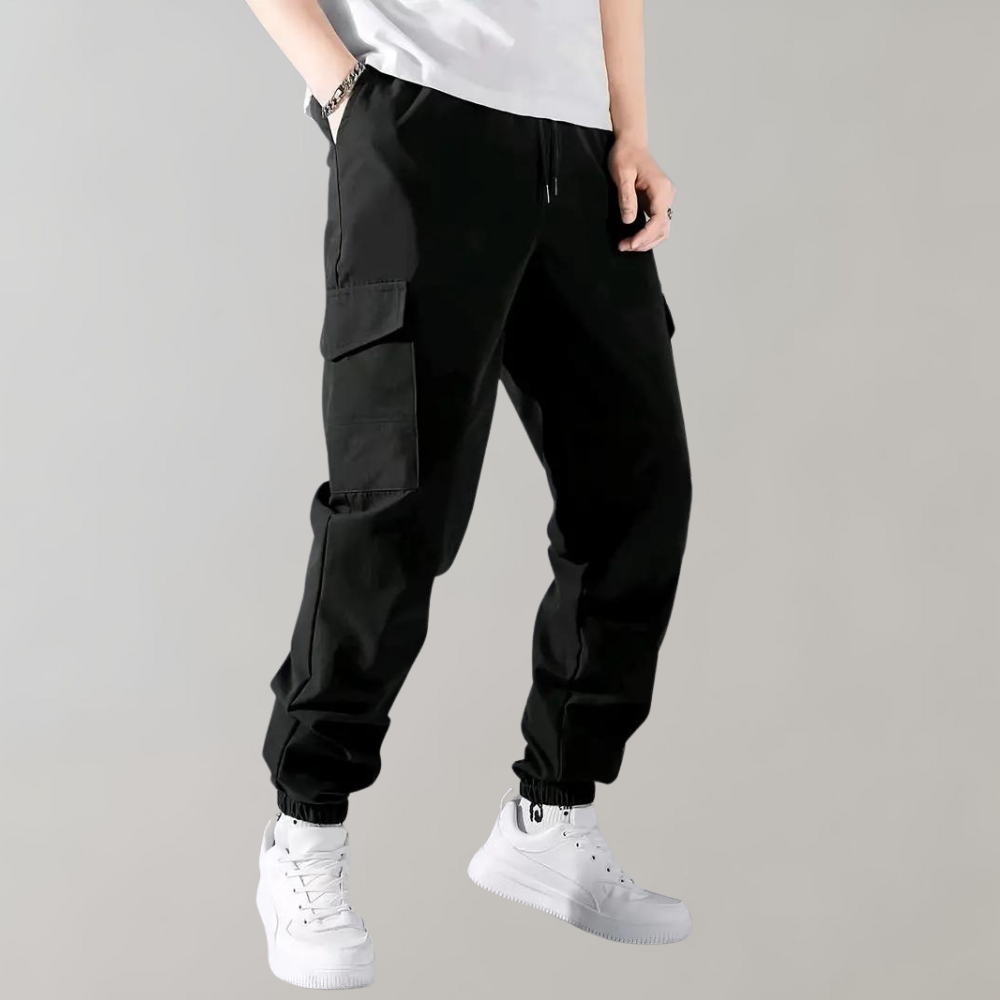 Flexible men's cargo pants – drawstring design, breathable polyester, for casual wear 0