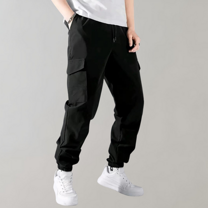 Flexible men's cargo pants – drawstring design, breathable polyester, for casual wear 0